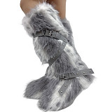 2025 New Style Faux Fur Leopard Print High-Top Lace-up Snow Boots HES-7500