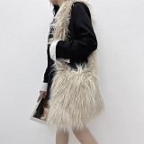 Candy-colored Long-haired Large-capacity Magnetic Snap Shoulder/Crossbody Bag HES-005
