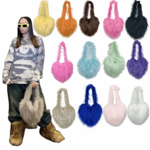 New Personalized Tan Wool Fur Heart-shaped Cute Crossbody/Shoulder Bag HES-3502