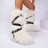 2025 New Style Cross-Belt Buckle Fur-lined High-top Snow Boots HES-7572