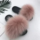 New Raccoon Fur and Fox Fur Flat Slippers HES-5290