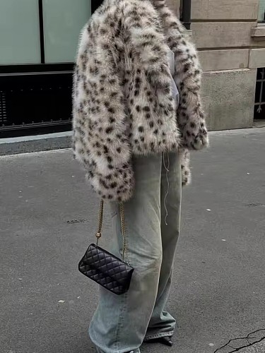 Autumn Winter Eco-friendly Artificial Fur Leopard Print Coat Women Jacket ZNFR-20014484