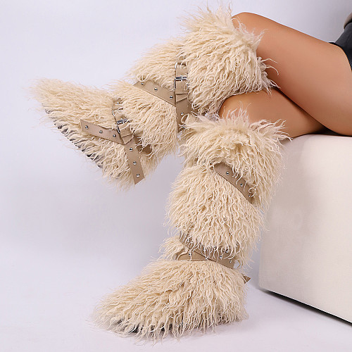 2025 New Style Cross-Belt Buckle Fur-lined High-top Snow Boots HES-7572