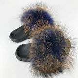 New Raccoon Fur and Fox Fur Flat Slippers HES-5290