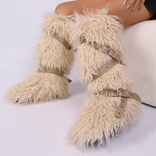 2025 New Style Cross-Belt Buckle Fur-lined High-top Snow Boots HES-7572