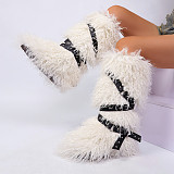 2025 New Style Cross-Belt Buckle Fur-lined High-top Snow Boots HES-7572