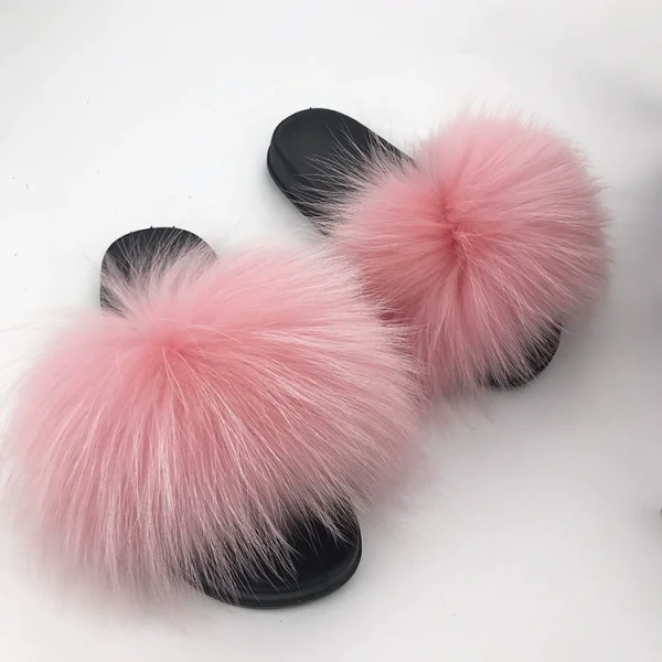 New Raccoon Fur and Fox Fur Flat Slippers HES-5290