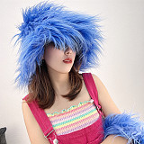Fashionable Faux Sheep Wool Warm Plush Straw Hat HES-3028