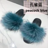 New Raccoon Fur and Fox Fur Flat Slippers HES-5290
