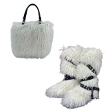 New Faux Sheepskin Tote Bag and Flat Leather Belt Snow Boots Set HES-1050