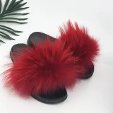New Raccoon Fur and Fox Fur Flat Slippers HES-5290