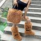 New Faux Sheepskin Tote Bag and Flat Leather Belt Snow Boots Set HES-1050