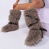 2025 New Style Cross-Belt Buckle Fur-lined High-top Snow Boots HES-7572