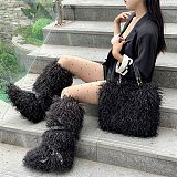 New Faux Sheepskin Tote Bag and Flat Leather Belt Snow Boots Set HES-1050