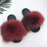 New Raccoon Fur and Fox Fur Flat Slippers HES-5290
