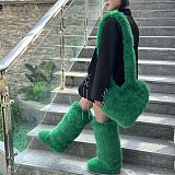 New Heart-shaped Tote Bag and Over-the-knee Faux Fur Snow Boots Set HES-8000