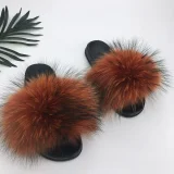 New Raccoon Fur and Fox Fur Flat Slippers HES-5290
