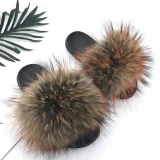 New Raccoon Fur and Fox Fur Flat Slippers HES-5290