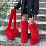 New Heart-shaped Tote Bag and Over-the-knee Faux Fur Snow Boots Set HES-8000