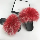 New Raccoon Fur and Fox Fur Flat Slippers HES-5290