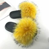 New Raccoon Fur and Fox Fur Flat Slippers HES-5290