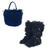 New Faux Sheepskin Tote Bag and Flat Leather Belt Snow Boots Set HES-1050