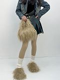 Cute Faux Sheepskin Crossbody Bag Paired With Fluffy Slippers Set HES-5900