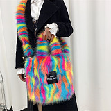 New Faux Raccoon Fur Plush Large Capacity Crossbody Tote Bag HES-6600