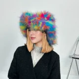 Fashionable Women's Colorful Fox Fur Warm Wide-brimmed Hat HES-4500