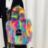 New Faux Raccoon Fur Plush Large Capacity Crossbody Tote Bag HES-6600