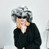 Fashionable Women's Colorful Fox Fur Warm Wide-brimmed Hat HES-4500