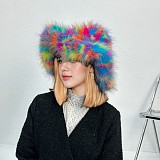 Fashionable Women's Colorful Fox Fur Warm Wide-brimmed Hat HES-4500