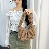 Lamb Cloud Pleated Baguette Underarm Shoulder Crossbody Handbag HES-001