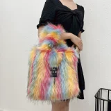 New Faux Raccoon Fur Plush Large Capacity Crossbody Tote Bag HES-6600