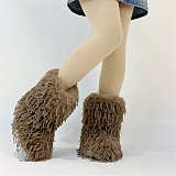 Imitation Raccoon Feather Fur Mid-calf Snow Boots For Winter Warmth HES-7501