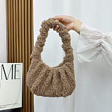 Lamb Cloud Pleated Baguette Underarm Shoulder Crossbody Handbag HES-001