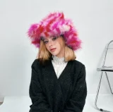 Fashionable Women's Colorful Fox Fur Warm Wide-brimmed Hat HES-4500