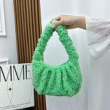 Lamb Cloud Pleated Baguette Underarm Shoulder Crossbody Handbag HES-001