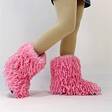 Imitation Raccoon Feather Fur Mid-calf Snow Boots For Winter Warmth HES-7501