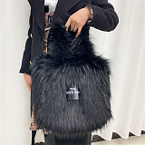 New Faux Raccoon Fur Plush Large Capacity Crossbody Tote Bag HES-6600