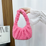 Lamb Cloud Pleated Baguette Underarm Shoulder Crossbody Handbag HES-001