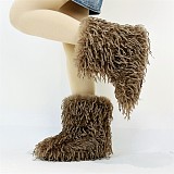 Imitation Raccoon Feather Fur Mid-calf Snow Boots For Winter Warmth HES-7501