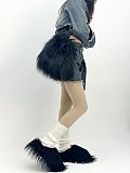 Cute Faux Sheepskin Crossbody Bag Paired With Fluffy Slippers Set HES-5900