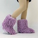 Imitation Raccoon Feather Fur Mid-calf Snow Boots For Winter Warmth HES-7501