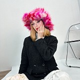 Fashionable Women's Colorful Fox Fur Warm Wide-brimmed Hat HES-4500