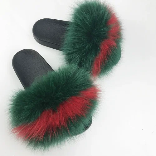 New Genuine Fox Fur One-strap Flat Sandals HES-2561