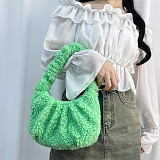 Lamb Cloud Pleated Baguette Underarm Shoulder Crossbody Handbag HES-001