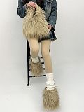 Cute Faux Sheepskin Crossbody Bag Paired With Fluffy Slippers Set HES-5900