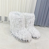 Imitation Raccoon Feather Fur Mid-calf Snow Boots For Winter Warmth HES-7501