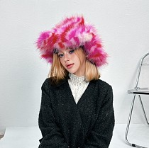 Fashionable Women's Colorful Fox Fur Warm Wide-brimmed Hat HES-4500